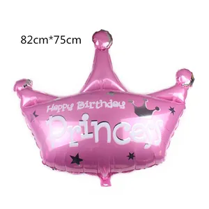 Ballon couronne rose Happy Birthday Princess en aluminium mesurant 82 cm par 75 cm