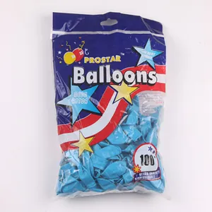 Detailed view of 100pcs 5-inch light blue biodegradable latex balloons in packaging