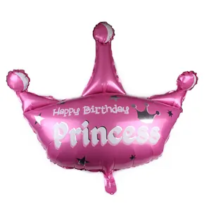 Ballon en aluminium couronne rose Princess Happy Birthday pour décoration de fête