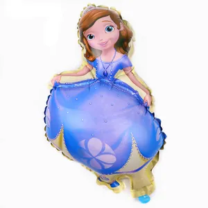 Vue détaillée du ballon Sofia la Princesse avec finition métallique pour anniversaire