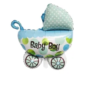 Ballon poussette bleu en aluminium avec texte Baby Boy pour déco de fête prénatale