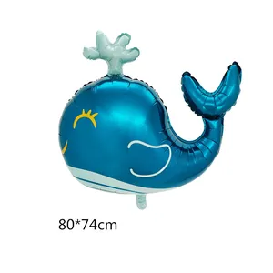 Blue whale shape foil balloon for birthday party decorations, size 80x74cm, metallic finish