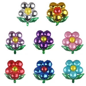 Flower Shaped Foil Balloon With Green Leaf Sunflower Aluminum Film Balloon For Birthday Wedding Party Decorations