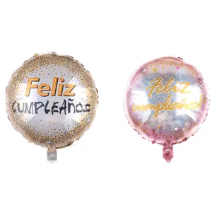 Spagnolo Feliz Cumpleaños Palloncino in Foglio di Alluminio Rotondo Laser Olografico Decorazione Festa Compleanno
