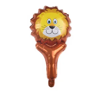 Ballon lion en aluminium avec bâton pour décoration de fête d'enfants marron et jaune