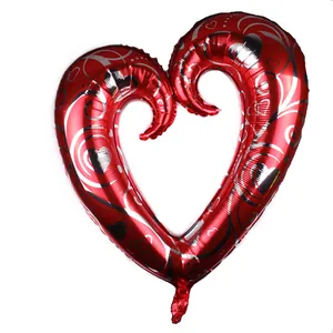 Three-heart red foil balloon with silver swirl patterns for wedding and party decoration