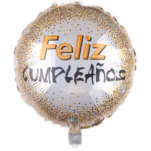 Palloncino in alluminio laser argento 18 pollici con scritta spagnola Feliz Cumpleaños
