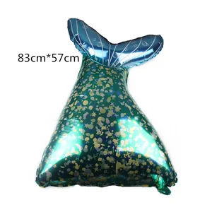 Blue-green gradient mermaid tail foil balloon with star patterns, size 83cm x 57cm