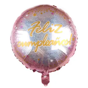 Palloncino rotondo olografico da 18 pollici in oro rosa con scritta Feliz Cumpleaños