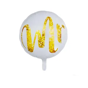 Ballon rond blanc 18 pouces en aluminium avec texte Mr doré pour décor de mariage