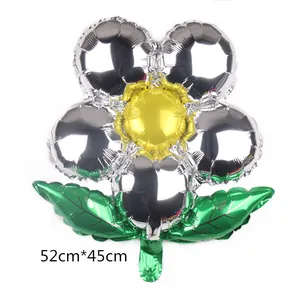 Detailed view of sunflower foil balloon with green leaves, size 52cm by 45cm