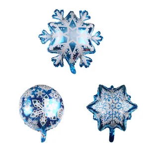 Set di palloncini in alluminio con fiocchi di neve blu e bianchi, forme tonde e stelle