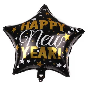 Star-shaped black foil balloon with gold and white Happy New Year print for party decor