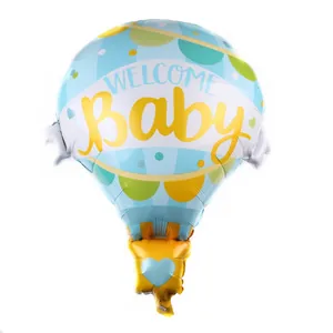 Μπαλόνι αερόστατο αλουμινίου για baby shower με εκτύπωση Welcome Baby και χρυσό καλάθι
