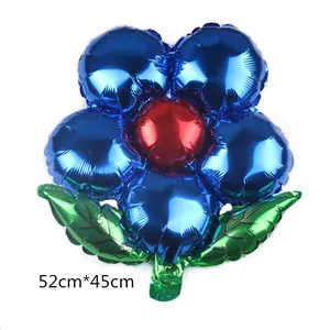 Detail of flower shaped foil balloon showing 52cm x 45cm size for party decoration
