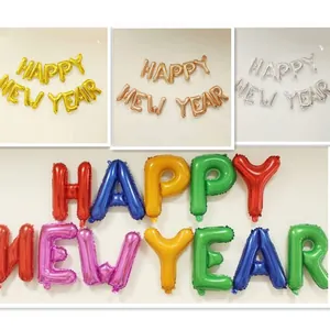 Happy New Year Letter Balloons Aluminum Film Foil Metallic Balloons For New Year Eve Party Decorations Gold Silver
