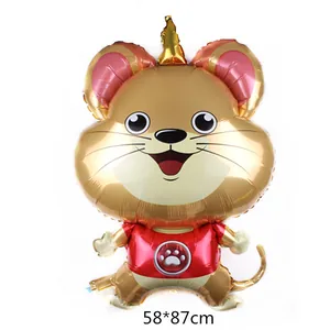 Ballon souris en aluminium doré pour fête avec dimensions 58x87cm sur fond blanc