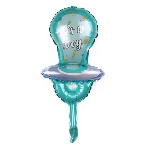 Teal pacifier shaped foil balloon for baby boy birthday party with it's a boy text