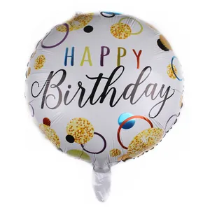 18-inch round Happy Birthday foil balloon with colorful fireworks and gold dots