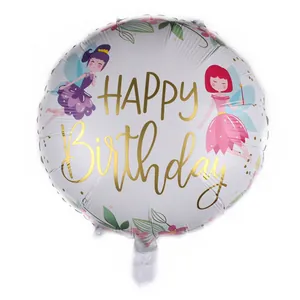 18-inch round foil balloon with Happy Birthday gold lettering and fairy design