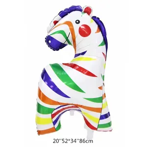 Zebra-Folienballon mit bunten Regenbogenstreifen für Zirkus-Geburtstagsfeiern Deko