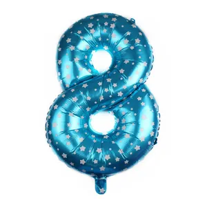 Ballon en aluminium chiffre 8 bleu avec étoiles blanches pour déco de fête