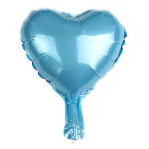 Detail view of heart-shaped blue foil balloon with metallic finish for party decor