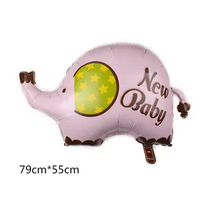 Rosa Elefanten-Folienballon mit New Baby Aufdruck für Babypartys, Größe 79x55cm