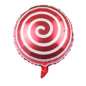 Round red and white spiral stripe aluminum foil balloon for party decoration