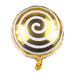 Golden and white spiral pattern round foil balloon for sports theme party decorations