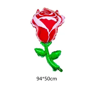 Palloncino in alluminio a forma di rosa rossa per feste, grande decoro floreale 94x50cm