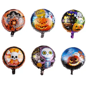 Ballon en Film d'Aluminium Halloween 18 Pouces Dessin Animé Crâne Citrouille Fantôme Rond Décoration de Fête