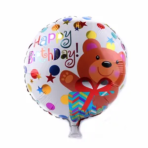 Ballon Happy Birthday blanc rond avec ours de dessin animé et pois colorés