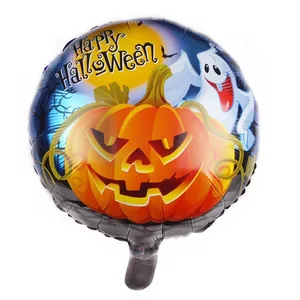 Ballon rond en aluminium Happy Halloween de 18 pouces avec motifs citrouille et fantôme