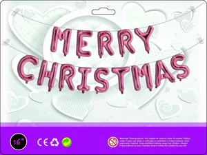 Σετ ροζ μπαλόνια Merry Christmas 16 ιντσών σε επαγγελματική συσκευασία λιανικής