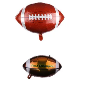 American football foil balloons in brown and gold with I'm A Champion text print