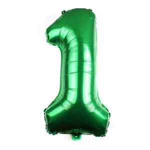 32-inch green number 1 aluminum foil balloon with metallic finish on white background