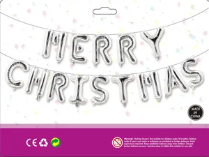 Σετ μπαλόνια Merry Christmas 16 ιντσών από ασήμι με σήμανση CE και συσκευασία ασφαλείας