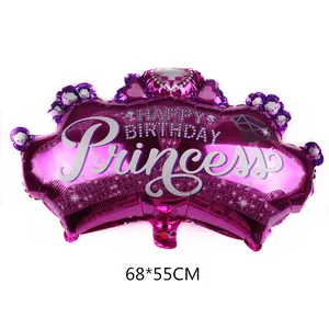 Purple crown-shaped foil balloon for birthday party decoration, 68x55cm princess design