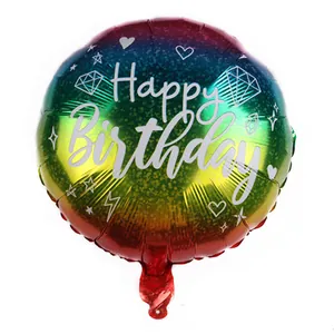 Close-up of 18-inch round gradient foil balloon with white Happy Birthday print