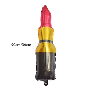Lippenstift folieballon voor feestversiering in rood goud en zwart formaat 90x30cm