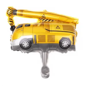 Bright yellow crane foil balloon for construction theme birthday party decoration