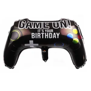 Video game controller foil balloon with Game On Birthday text for party decoration