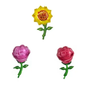 Sunflower Rose Shaped Aluminum Foil Balloon Floral Inflatable Toy For Birthday Wedding Valentine Party Decoration Gift