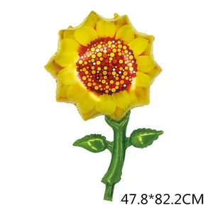 Sunflower shaped aluminum foil balloon with yellow petals for birthday party, 47.8*82.2CM