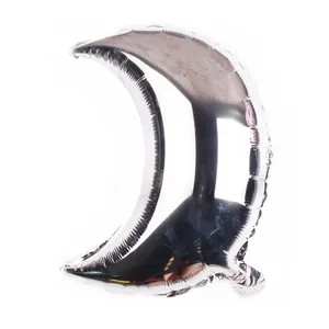 Inflatable 18-inch silver moon-shaped foil balloon with metallic mirror finish for party décor