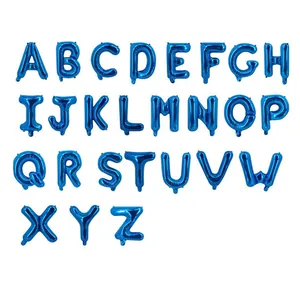 Lot de 26 grands ballons lettres en aluminium bleu fini métallique pour décoration de fête