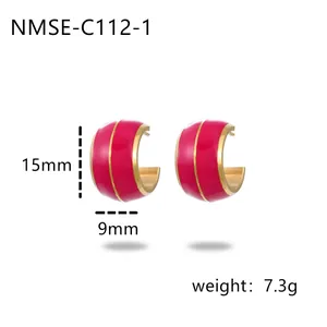Chic 15mm rose red enamel and gold-plated titanium steel C-shaped earrings for women