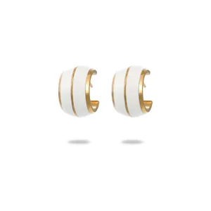 Minimalist C-shaped 18K gold-plated stainless steel earrings with white enamel finish