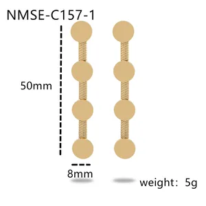 Gold 18K plated stainless steel snake chain earrings with circular disks 50mm